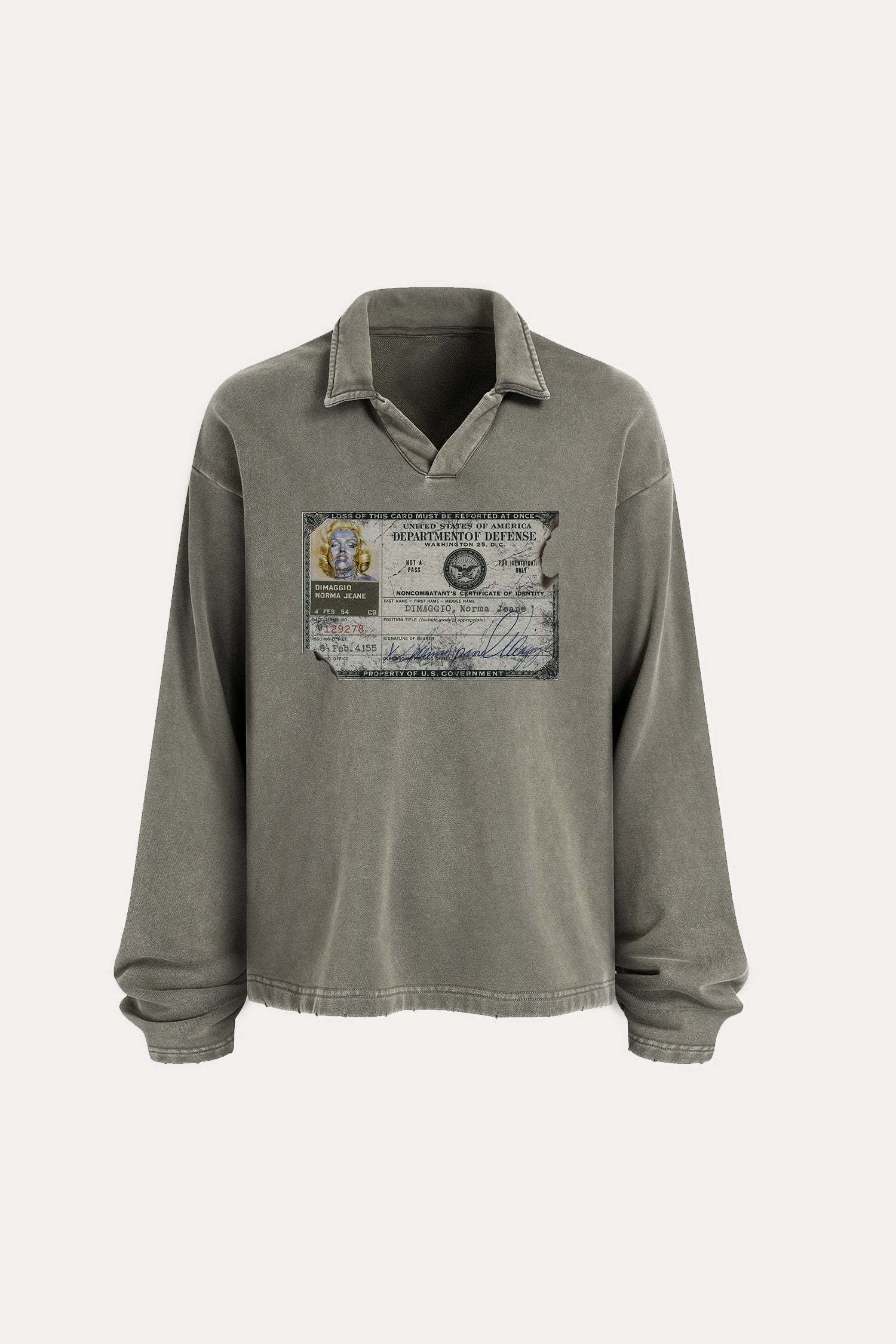 Evilnova Identity Distressed Edge Buttonless Long Sleeve Polo Shirt-Evilnova