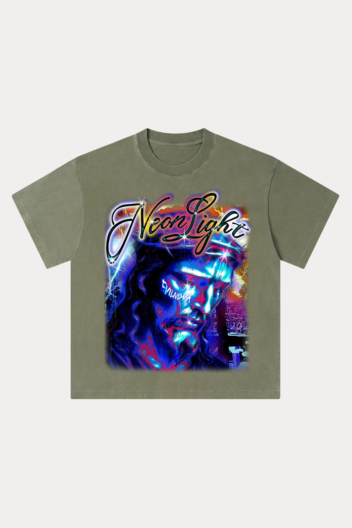 Evilnova Neon Light Washed Streetwear T-Shirt-Evilnova