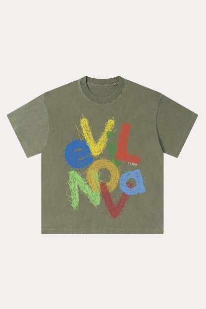 Evilnova Scrawl Logo Washed Streetwear T-Shirt-Evilnova