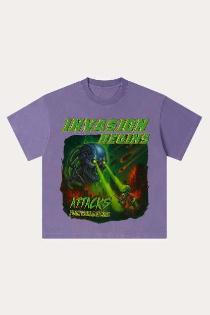 Evilnova Invasion Begins Washed Streetwear T-Shirt-Evilnova