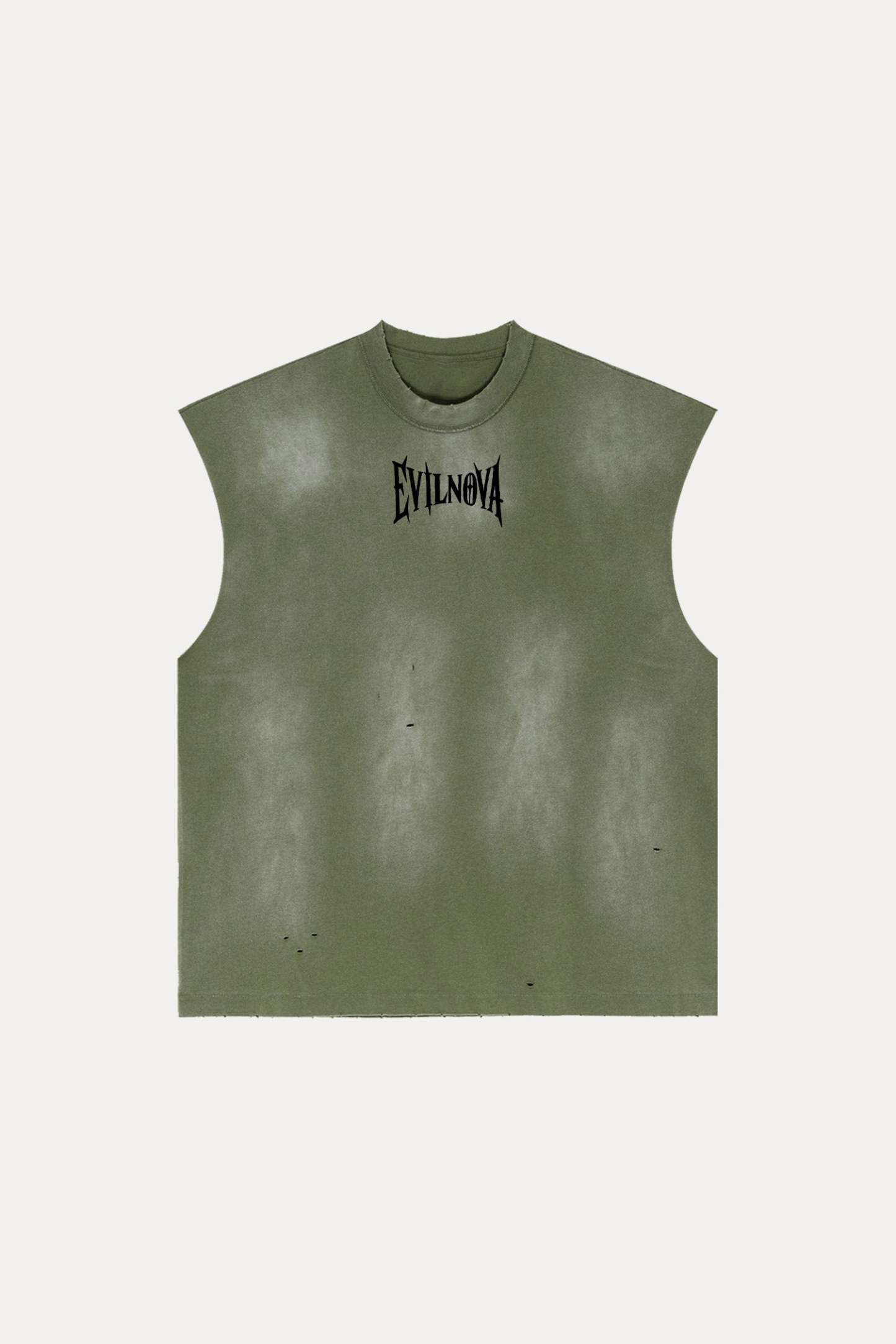 Evilnova Vintage Army Green Washed Distressed Tank Top & Sweatshorts Set-Evilnova