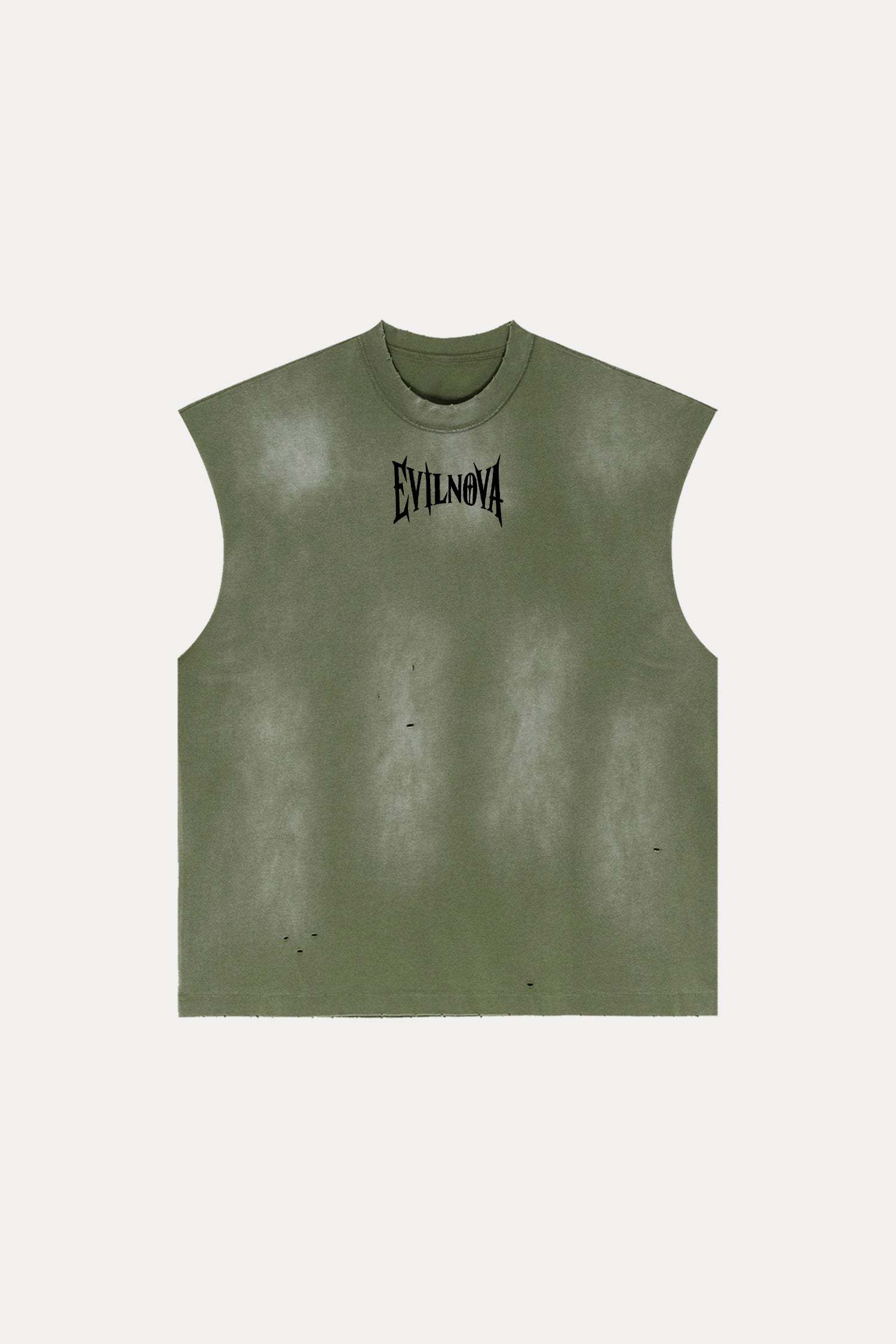 Evilnova Vintage Army Green Washed Distressed Tank Top & Sweatshorts Set-Evilnova