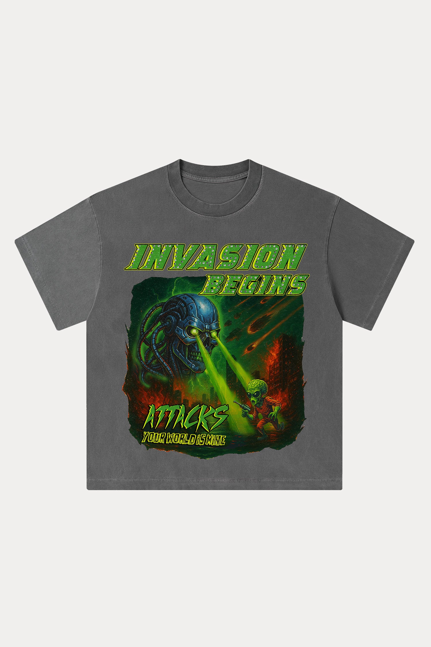 Evilnova Invasion Begins Washed Streetwear T-Shirt-Evilnova