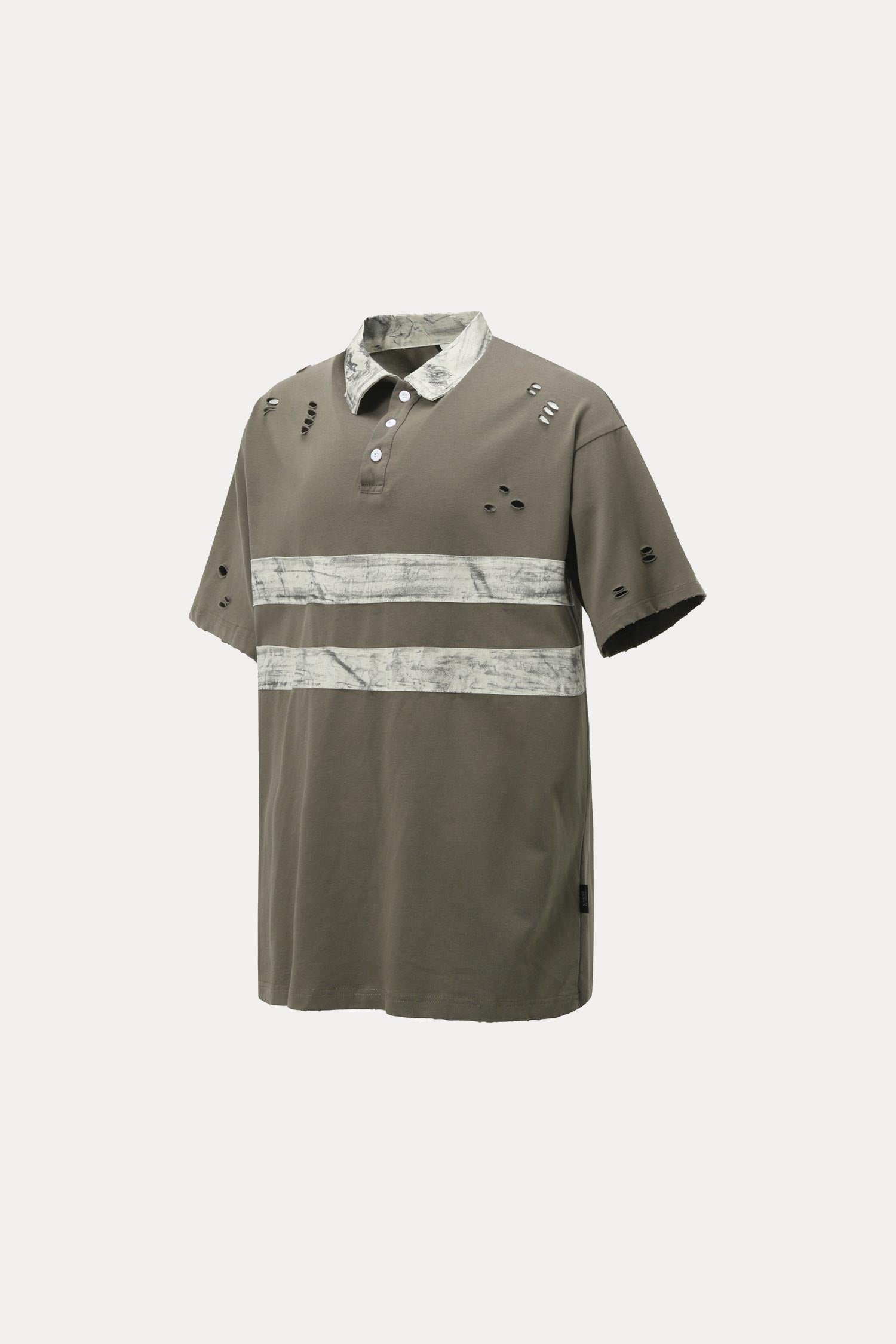 Evilnova Gray Vintage Striped Distressed Polo Shirt-Evilnova