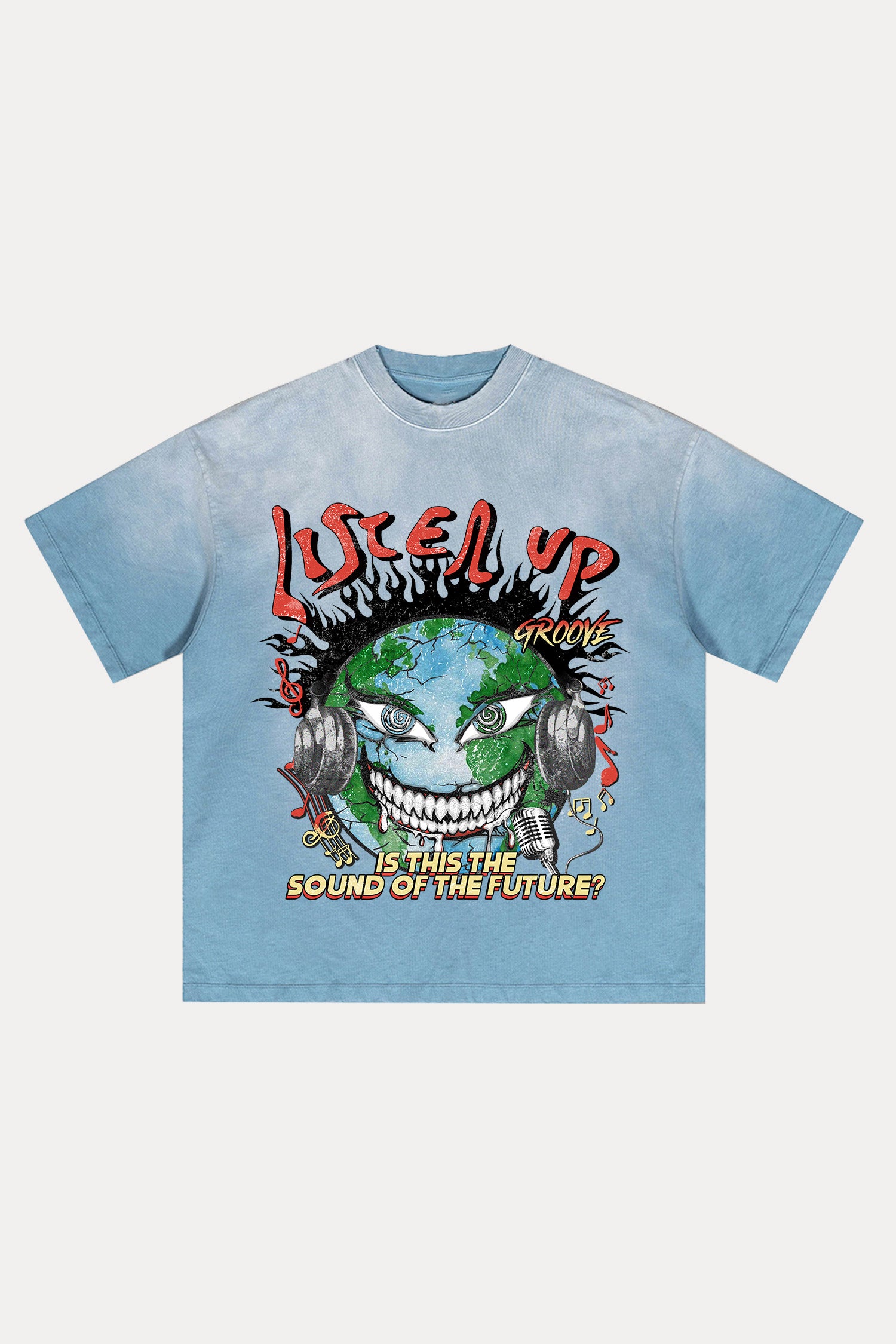 Evilnova Listen Up Distressed Washed T-Shirt-Evilnova