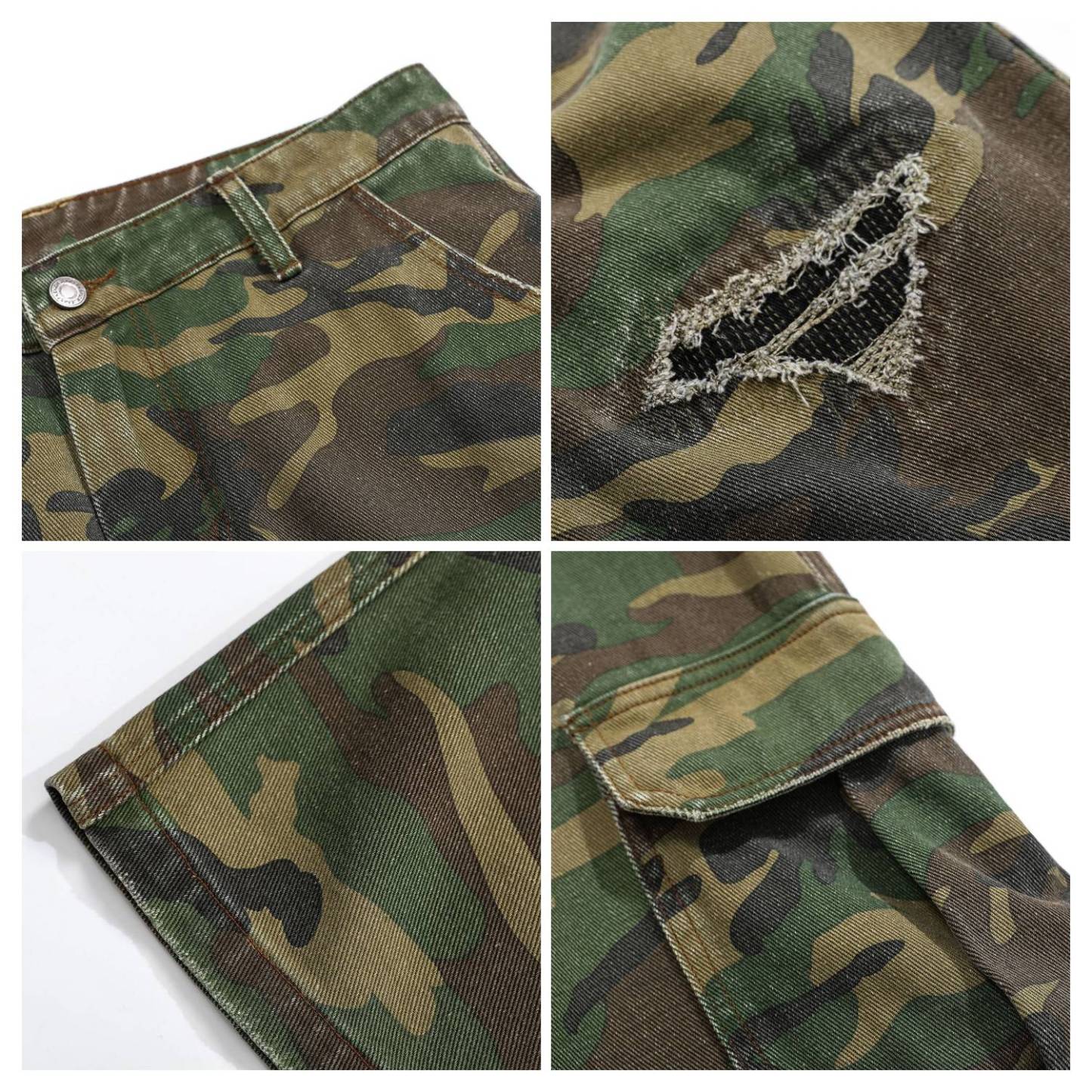 Evilnova Vintage Distressed Camo Bootcut Pants-Evilnova