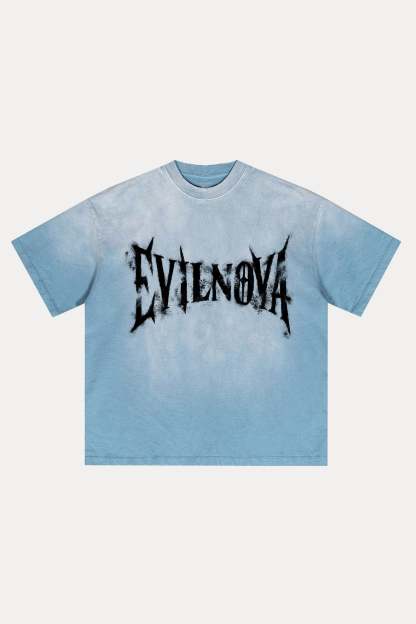 Evilnova Faded Logo Distressed Washed T-Shirt-Evilnova