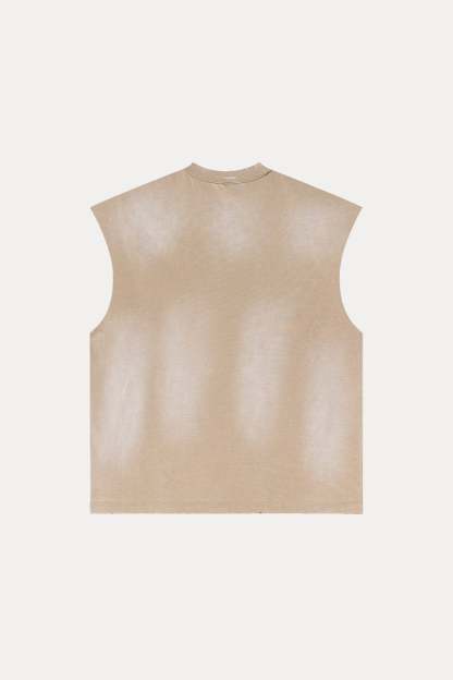 Evilnova Vintage Khaki Washed Distressed Tank Top & Sweatshorts Set-Evilnova