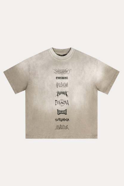 Evilnova Multi  Logo Distressed Washed T-Shirt-Evilnova