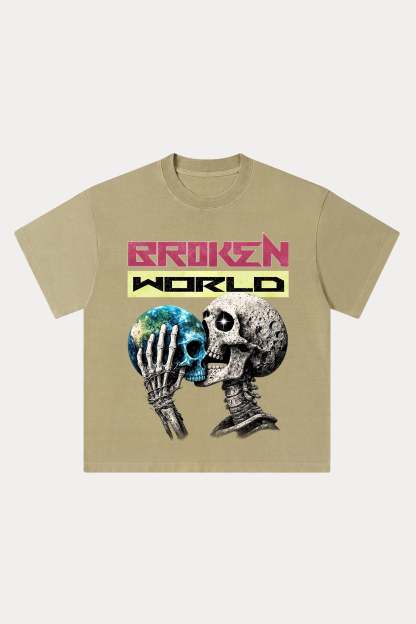 Evilnova Broken World Washed Streetwear T-Shirt-Evilnova