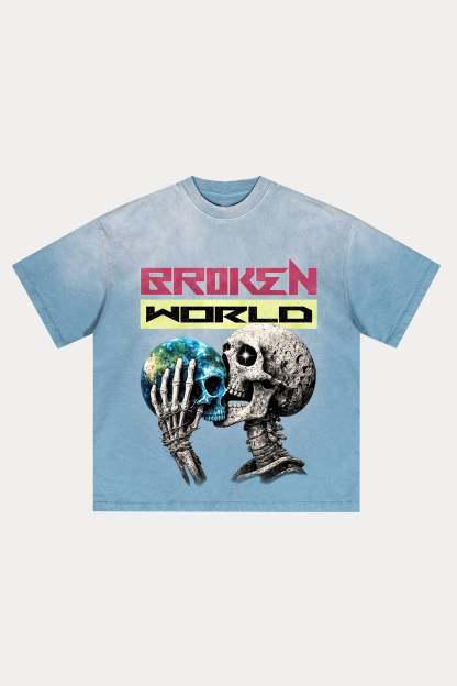 Evilnova Broken World Distressed Washed T-Shirt-Evilnova