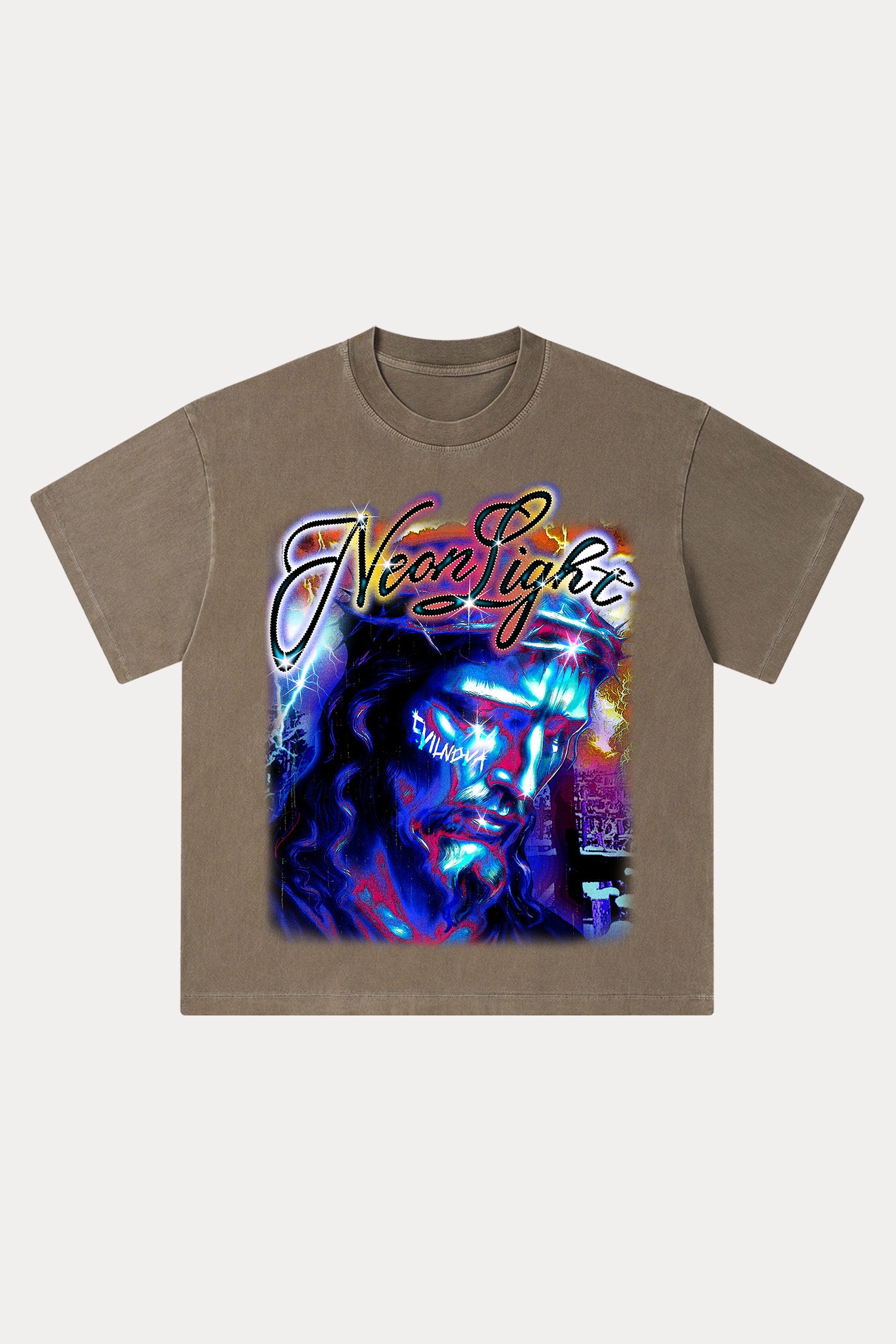 Evilnova Neon Light Washed Streetwear T-Shirt-Evilnova