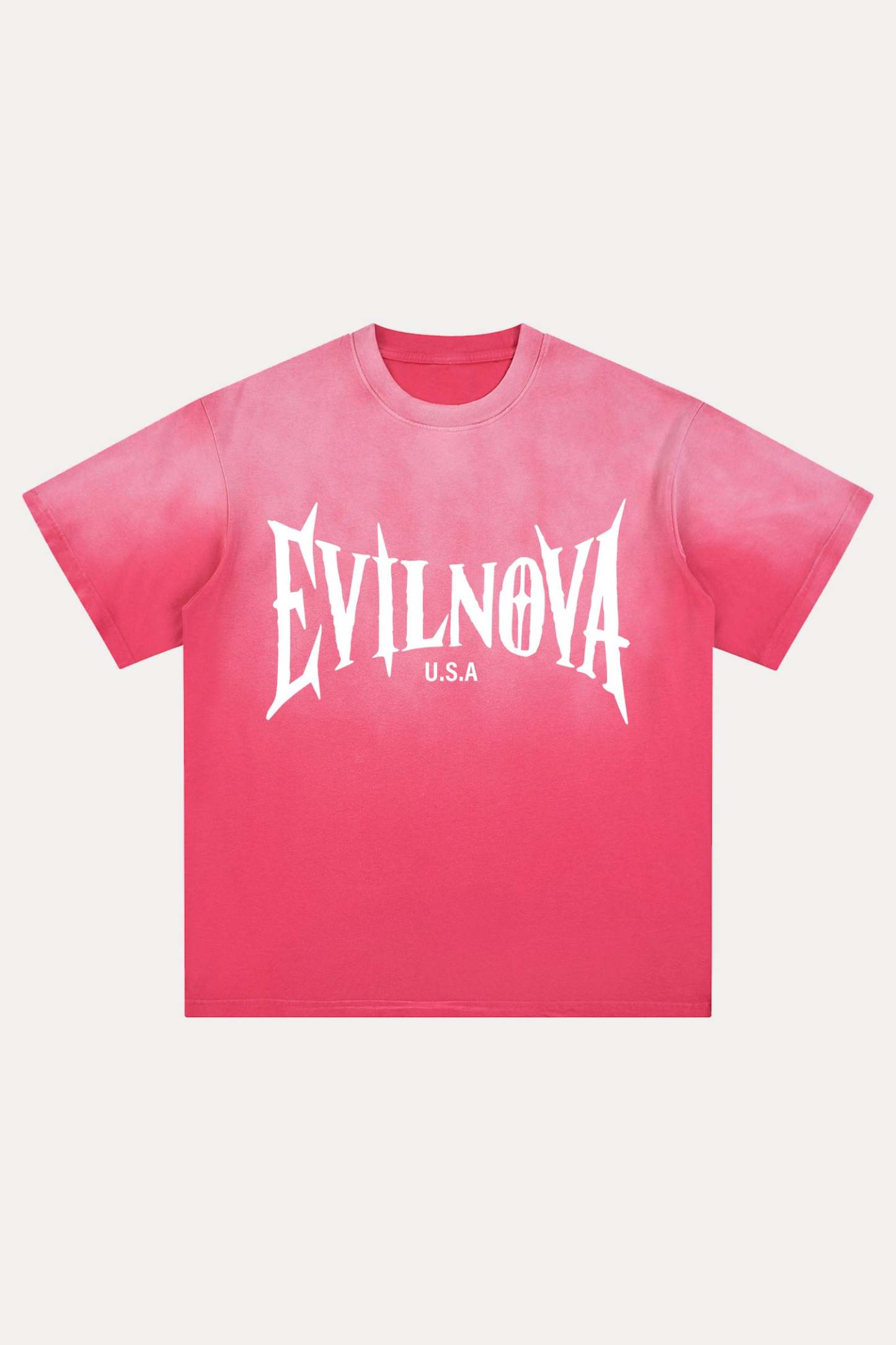 Evilnova Rose Red U.S.A Logo Distressed Washed T-Shirt-Evilnova