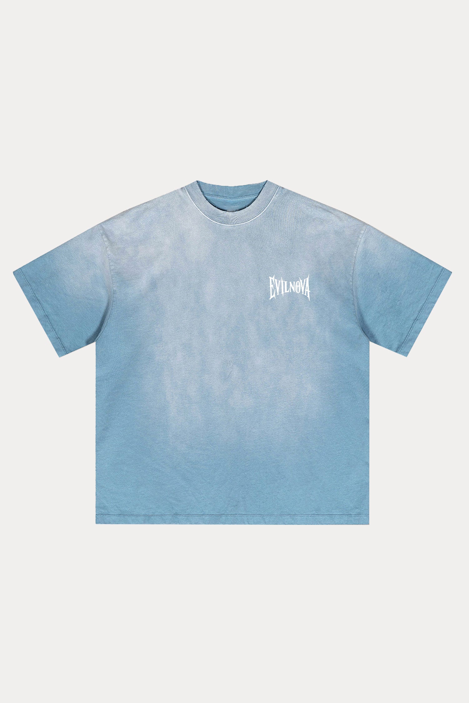 Evilnova Blue Basic Logo Distressed Washed T-Shirt-Evilnova