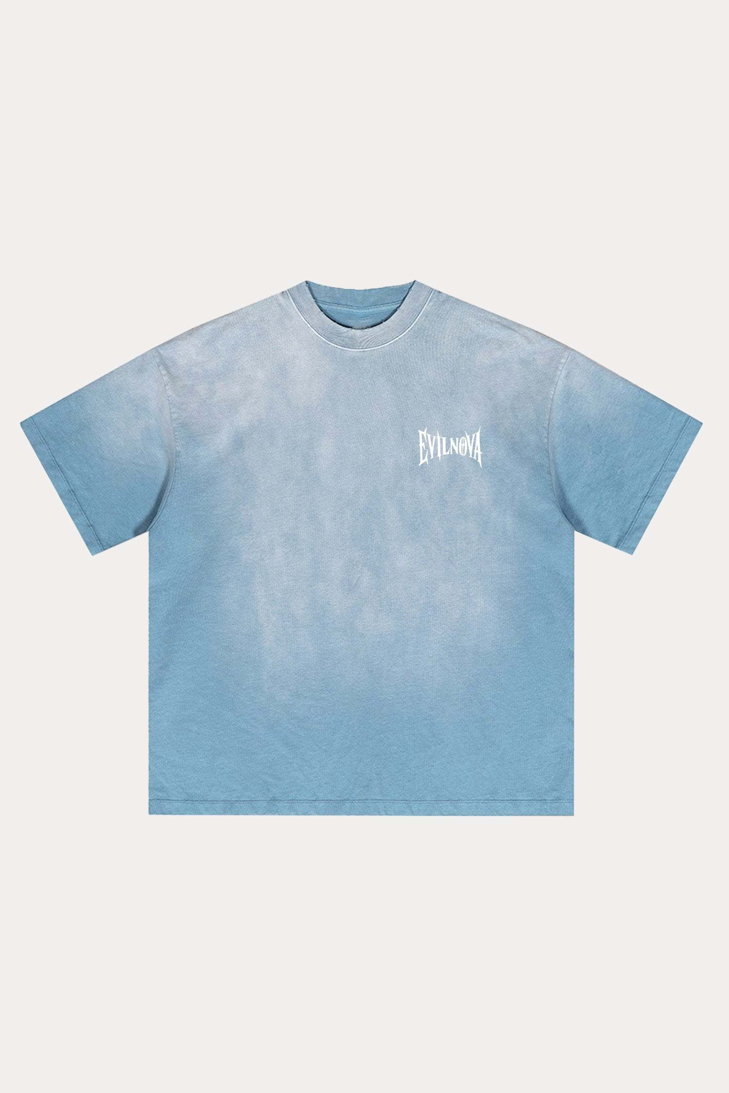 Evilnova Blue Basic Logo Distressed Washed T-Shirt-Evilnova