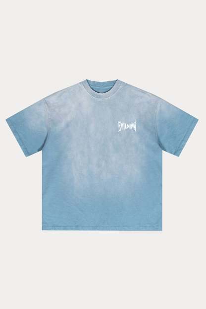 Evilnova Blue Basic Logo Distressed Washed T-Shirt-Evilnova