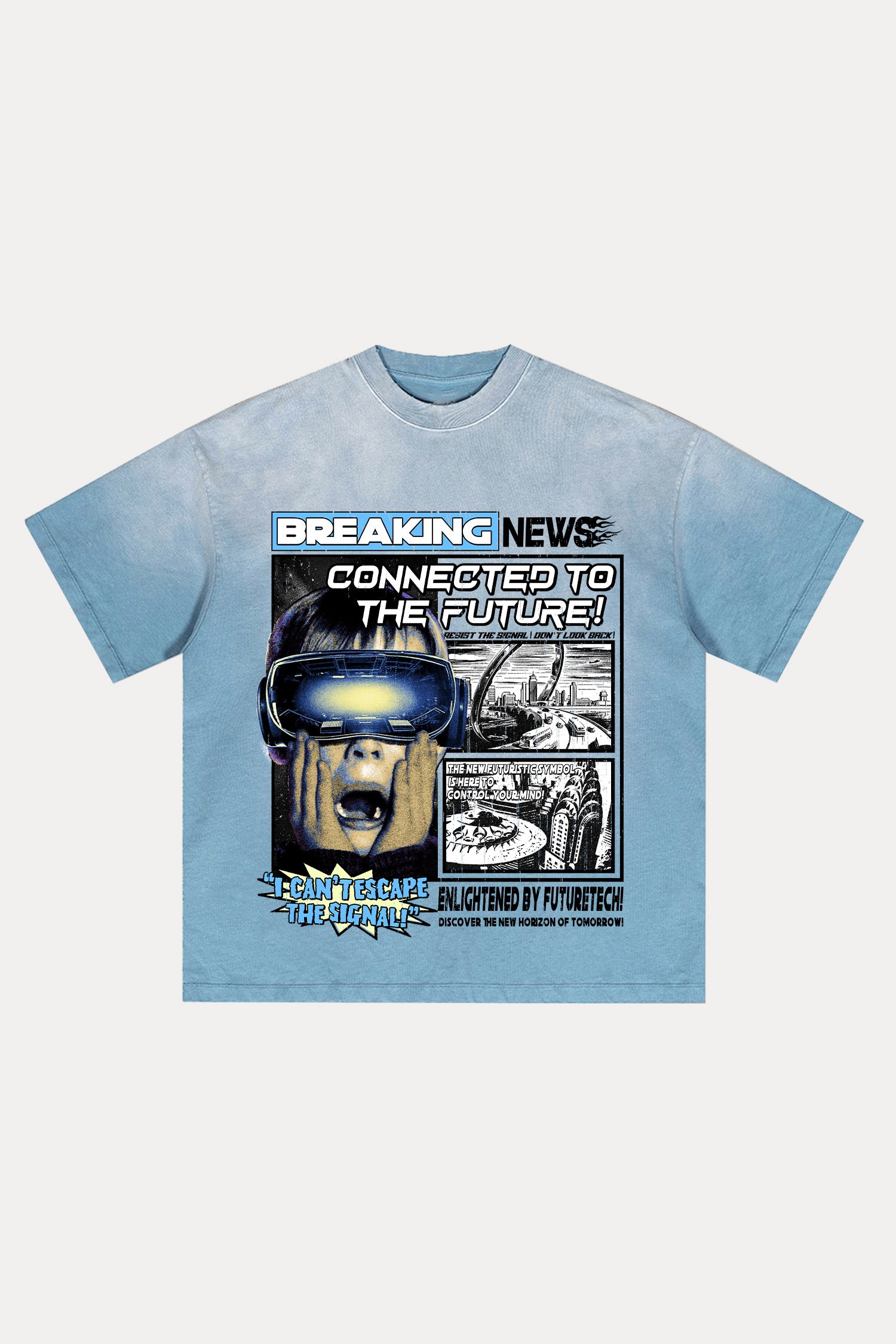 Evilnova Breaking News Distressed Washed T-Shirt-Evilnova