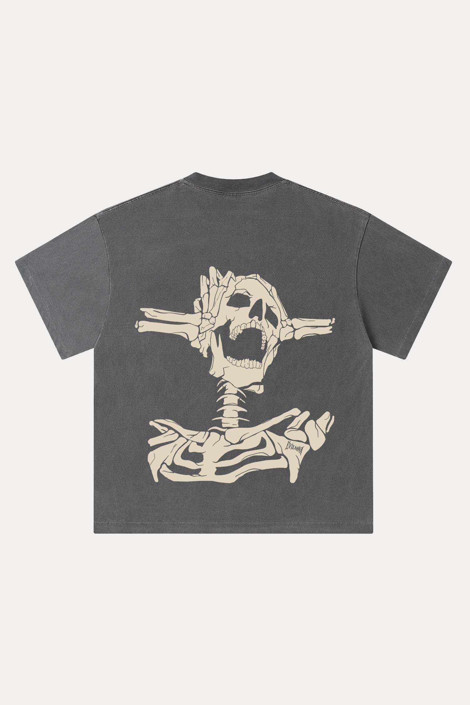 Evilnova Skeleton Washed Streetwear T-Shirt-Evilnova