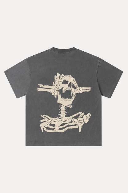 Evilnova Skeleton Washed Streetwear T-Shirt-Evilnova