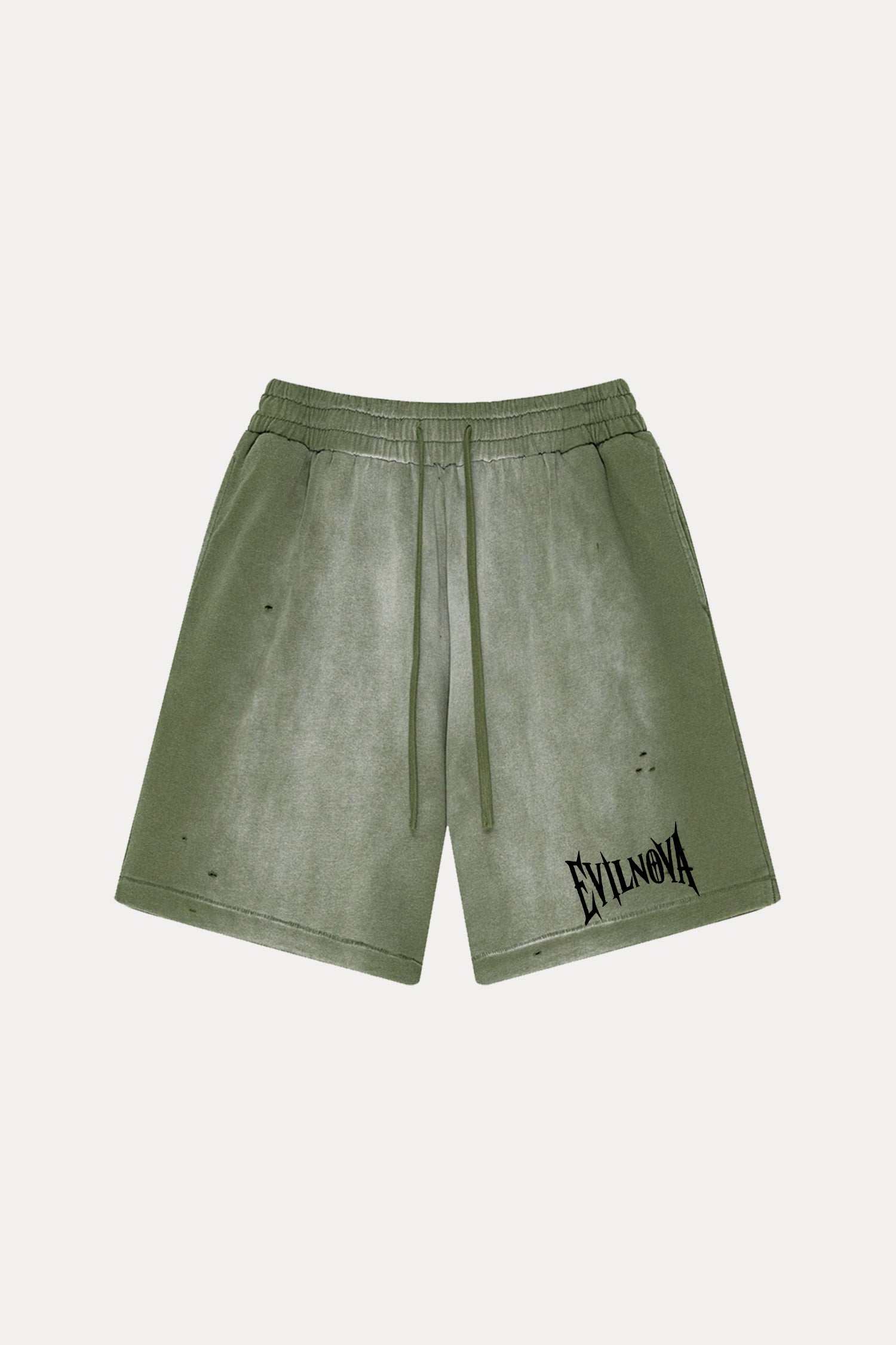 Evilnova Vintage Army Green Washed Distressed Tank Top & Sweatshorts Set-Evilnova