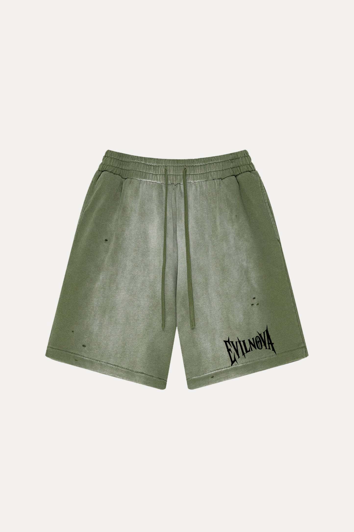 Evilnova Vintage Army Green Washed Distressed Tank Top & Sweatshorts Set-Evilnova