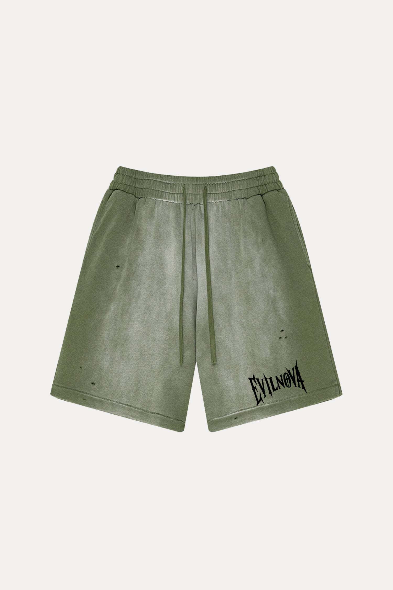 Evilnova Vintage Army Green Washed Distressed Tank Top & Sweatshorts Set-Evilnova