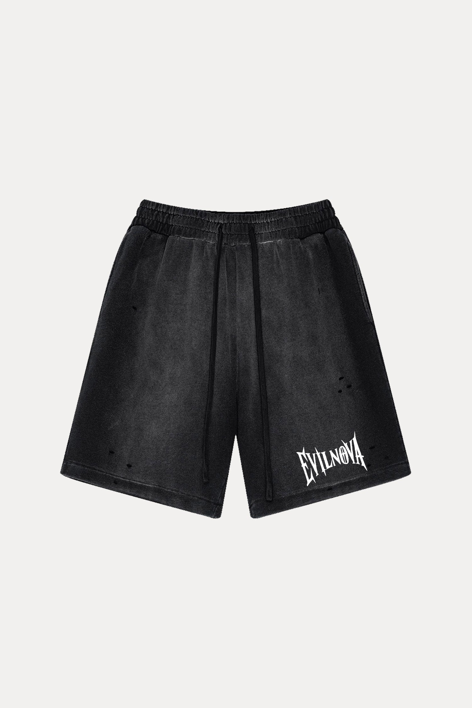 Evilnova Vintage Black Washed Distressed Tank Tops & Sweatshorts Set-Evilnova