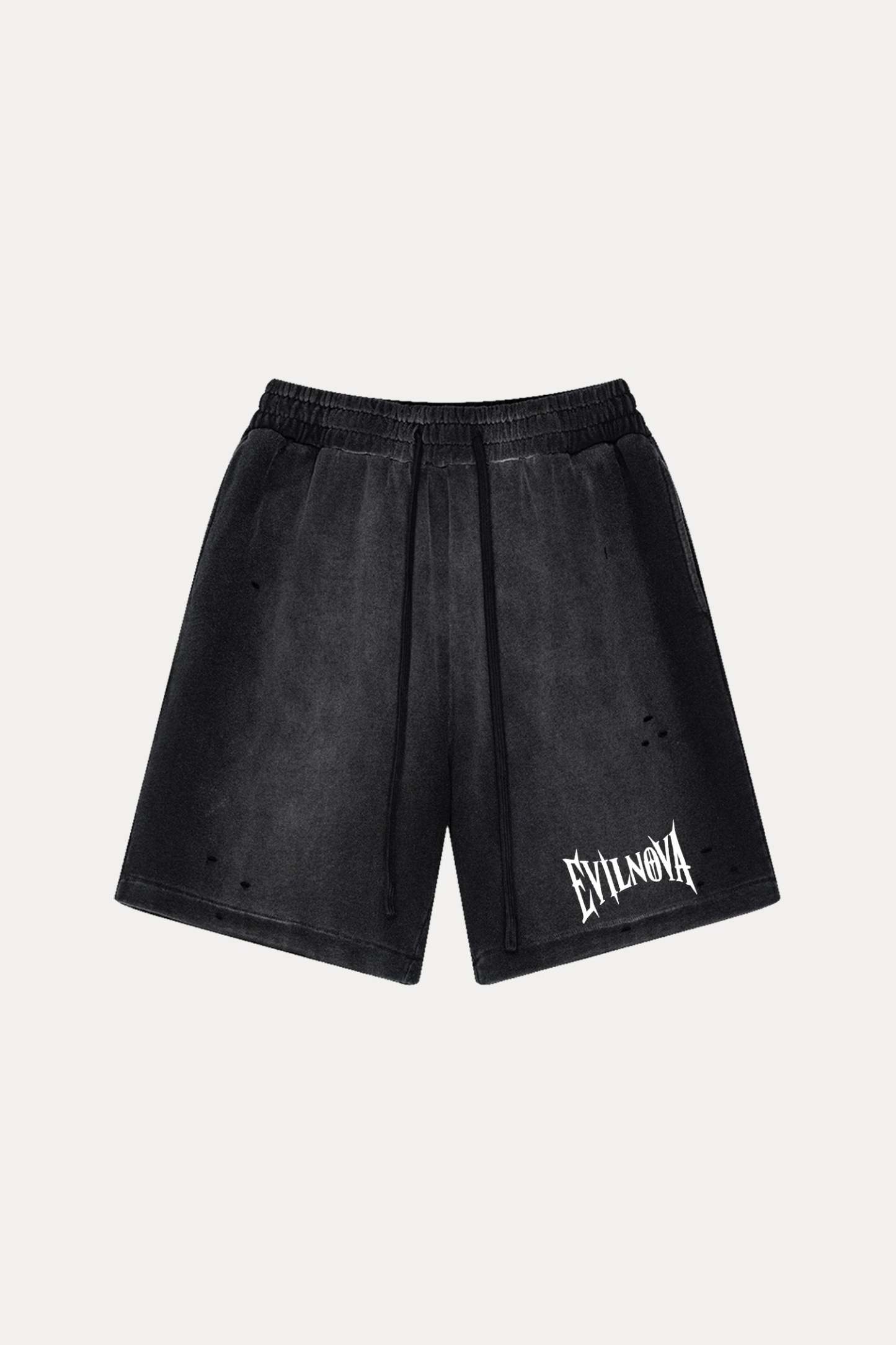 Evilnova Vintage Black Washed Distressed Tank Tops & Sweatshorts Set-Evilnova