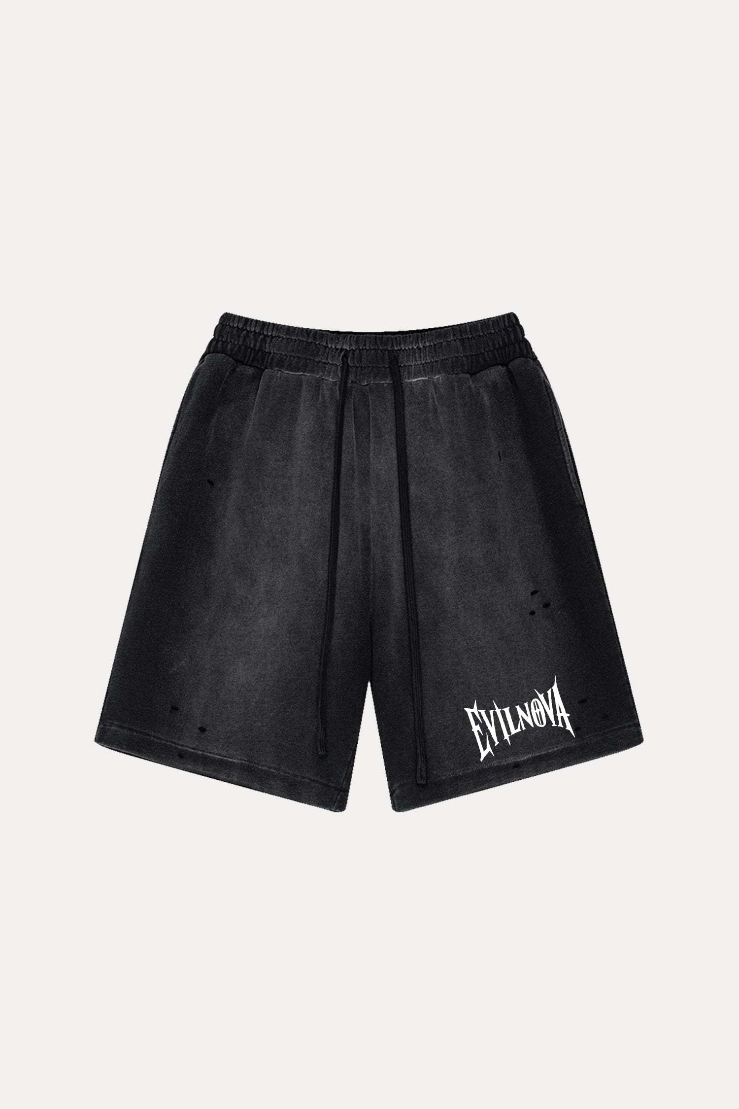 Evilnova Vintage Black Washed Distressed Tank Tops & Sweatshorts Set-Evilnova