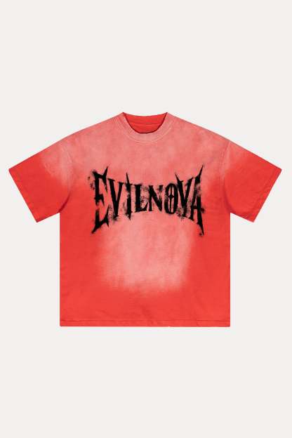 Evilnova Faded Logo Distressed Washed T-Shirt-Evilnova