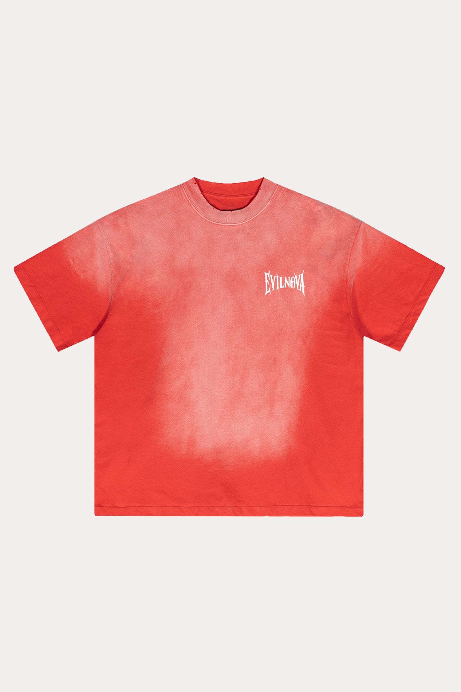 Evilnova Red Basic Logo Distressed Washed T-Shirt-Evilnova