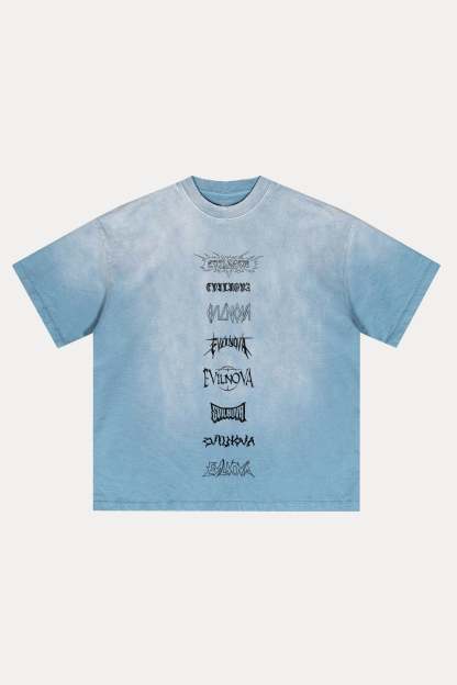 Evilnova Multi  Logo Distressed Washed T-Shirt-Evilnova