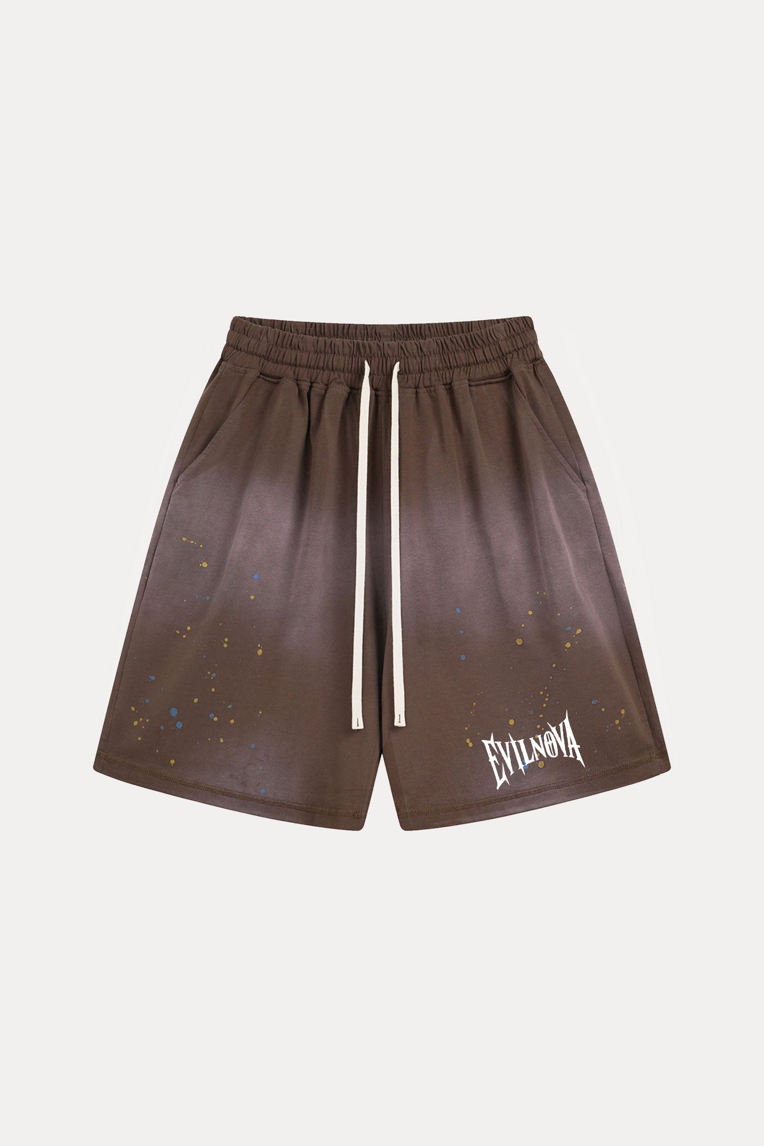 Evilnova Coffee Basic Logo Distressed Paint Splatter Sweatshorts-Evilnova