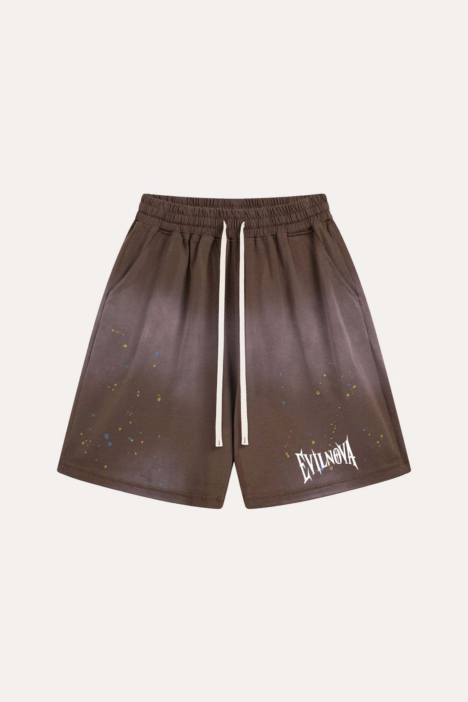 Evilnova Coffee Basic Logo Distressed Paint Splatter Sweatshorts-Evilnova
