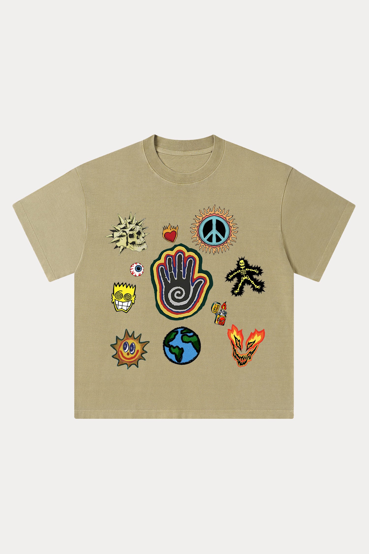 Evilnova Cartoon Elements Washed Streetwear T-Shirt-Evilnova