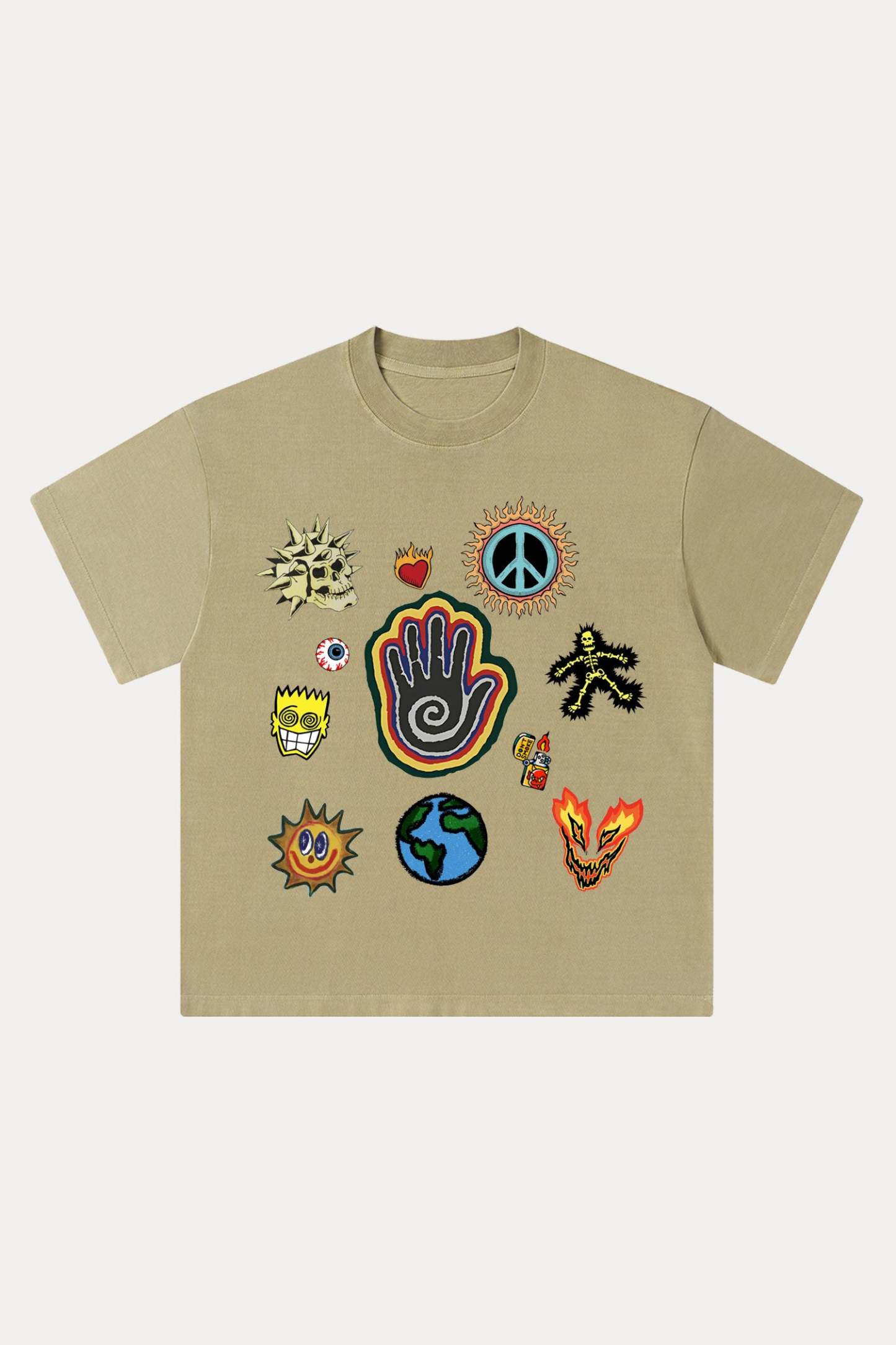 Evilnova Cartoon Elements Washed Streetwear T-Shirt-Evilnova