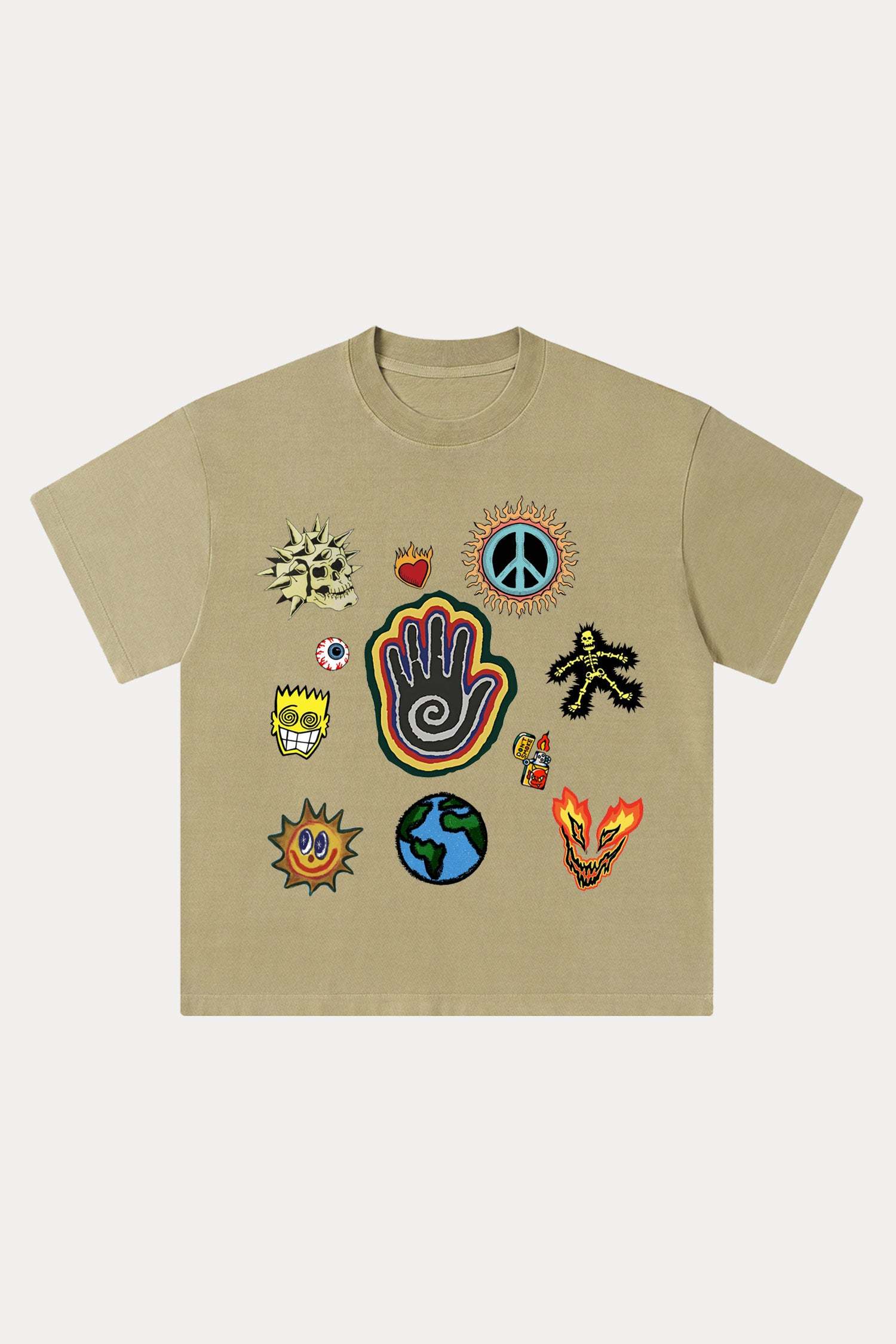 Evilnova Cartoon Elements Washed Streetwear T-Shirt-Evilnova