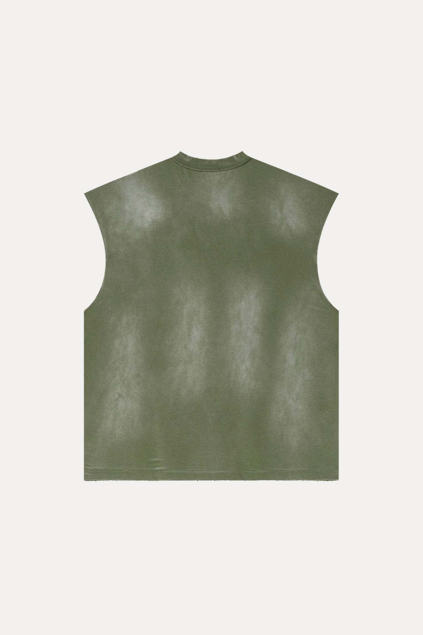 Evilnova Vintage Army Green Washed Distressed Tank Top & Sweatshorts Set-Evilnova