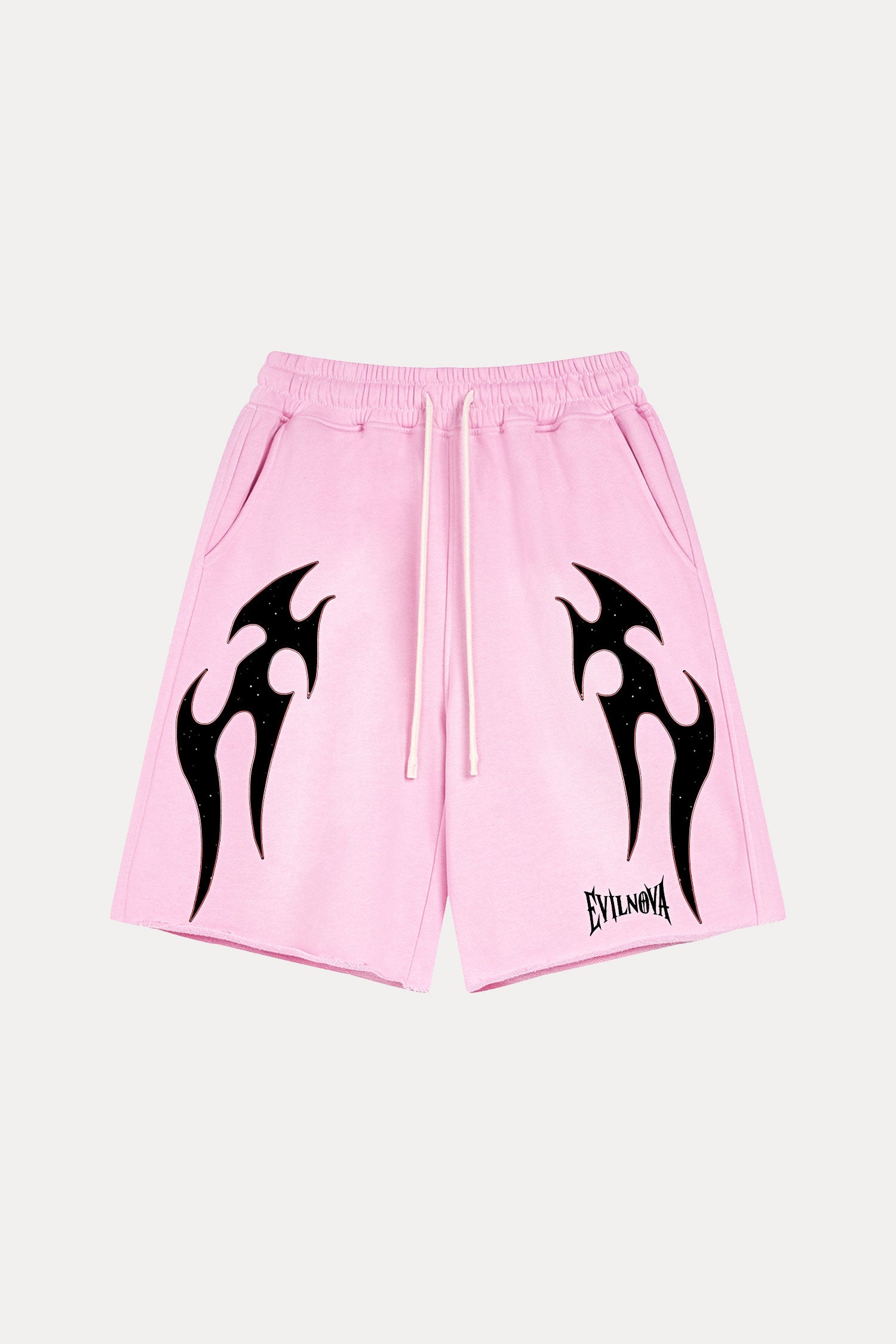 Evilnova Pink Flame Washed Raw-Hem Sweatshorts-Evilnova