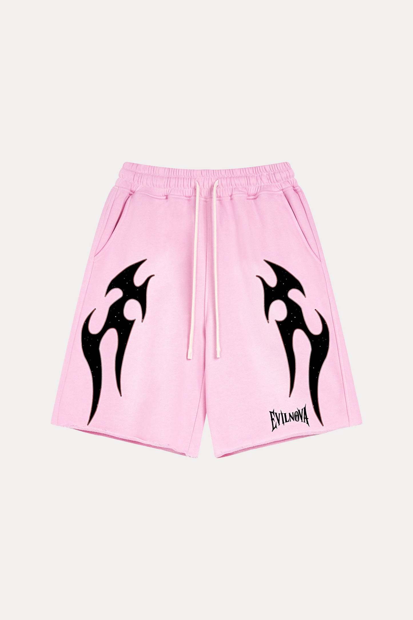 Evilnova Pink Flame Washed Raw-Hem Sweatshorts-Evilnova