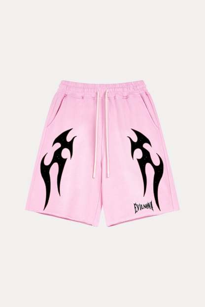 Evilnova Pink Flame Washed Raw-Hem Sweatshorts-Evilnova