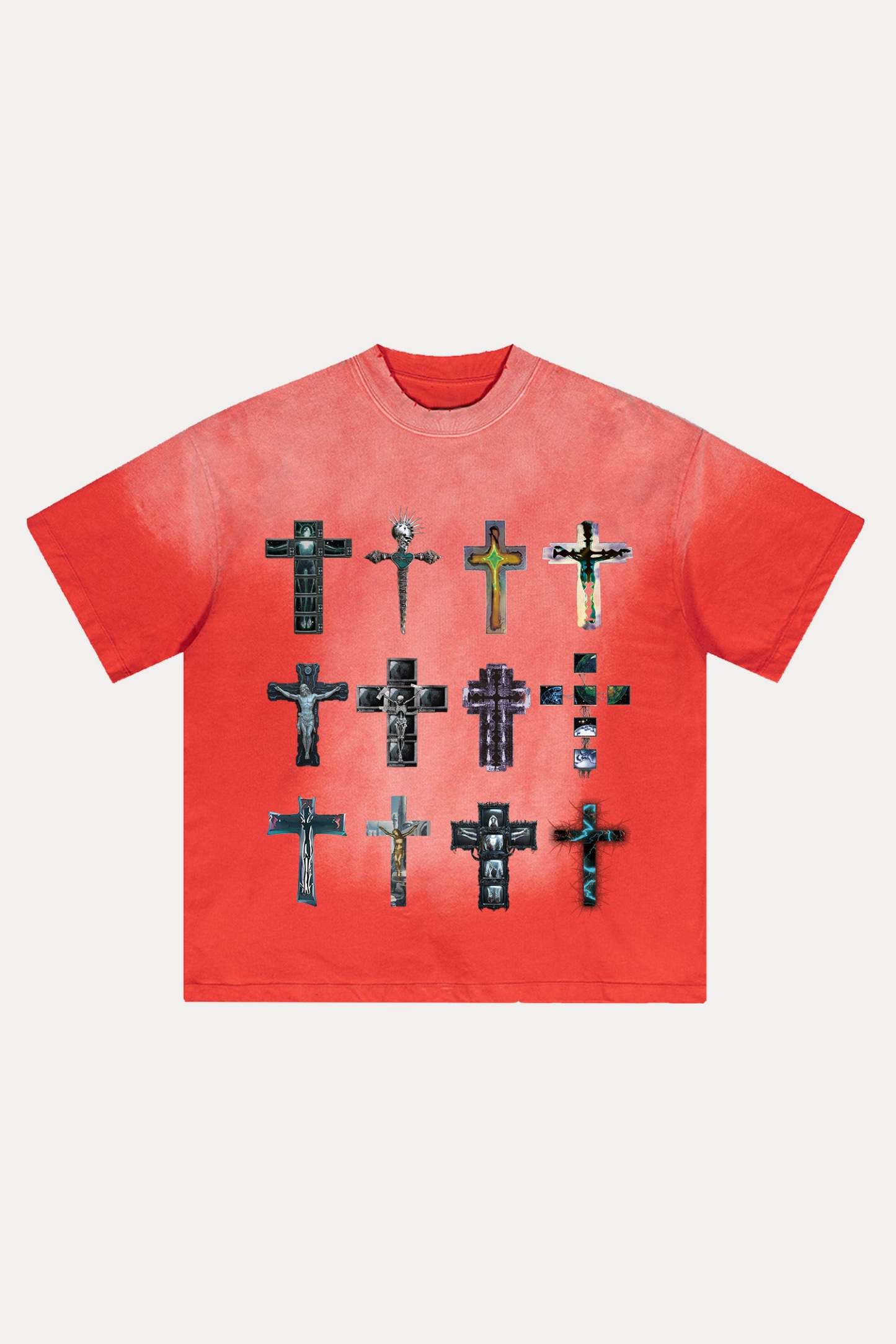 Evilnova Cyber Faith Crosses Distressed Washed T-Shirt-Evilnova