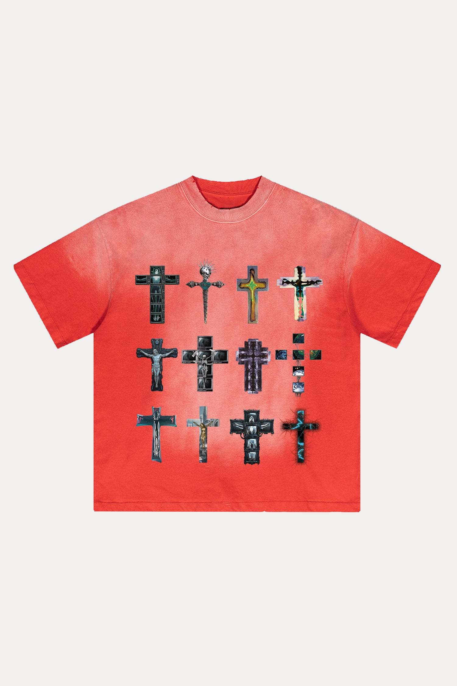 Evilnova Cyber Faith Crosses Distressed Washed T-Shirt-Evilnova