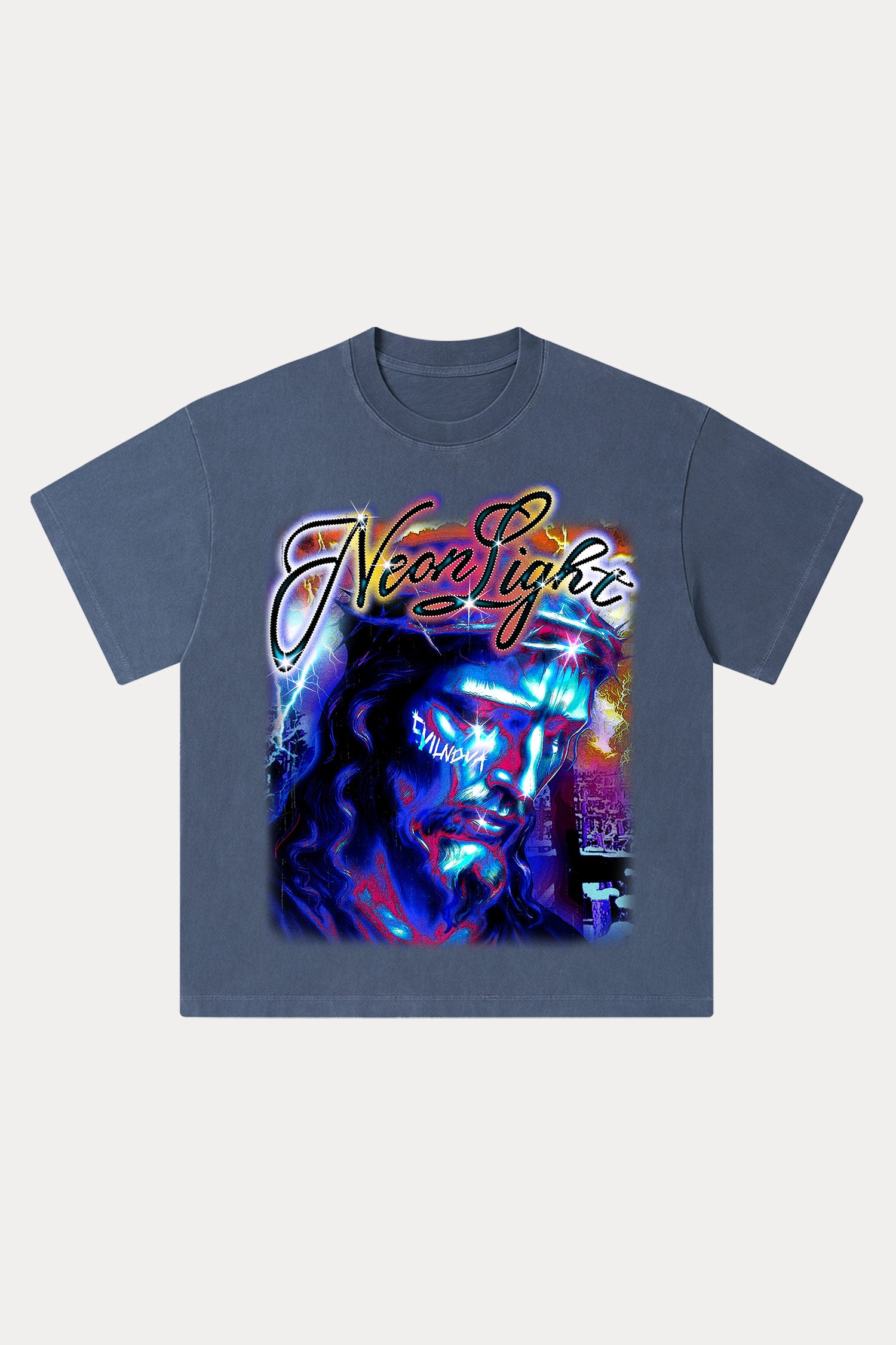 Evilnova Neon Light Washed Streetwear T-Shirt-Evilnova