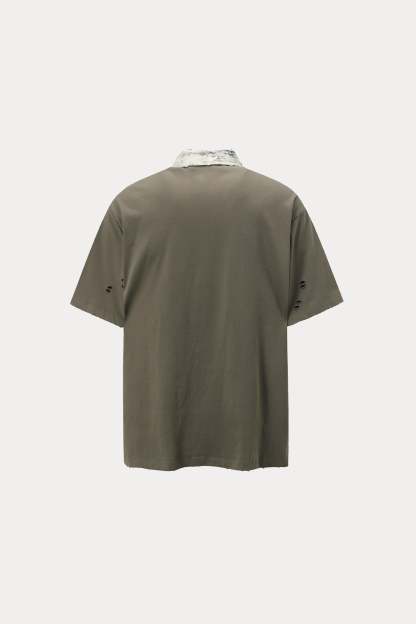 Evilnova Gray Vintage Striped Distressed Polo Shirt-Evilnova