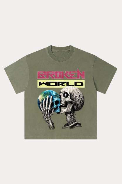 Evilnova Broken World Washed Streetwear T-Shirt-Evilnova