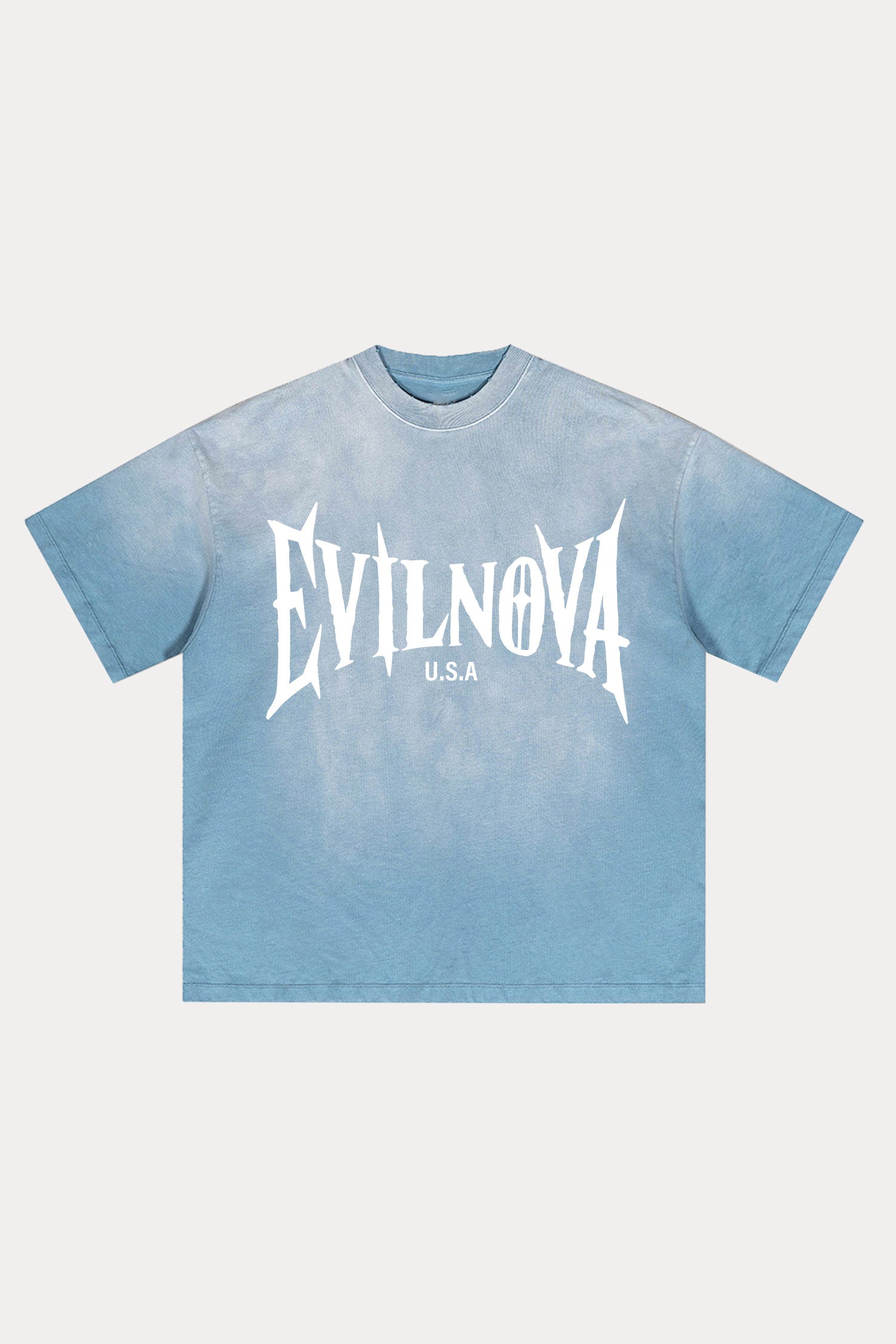 Evilnova Blue U.S.A Logo Distressed Washed T-Shirt-Evilnova