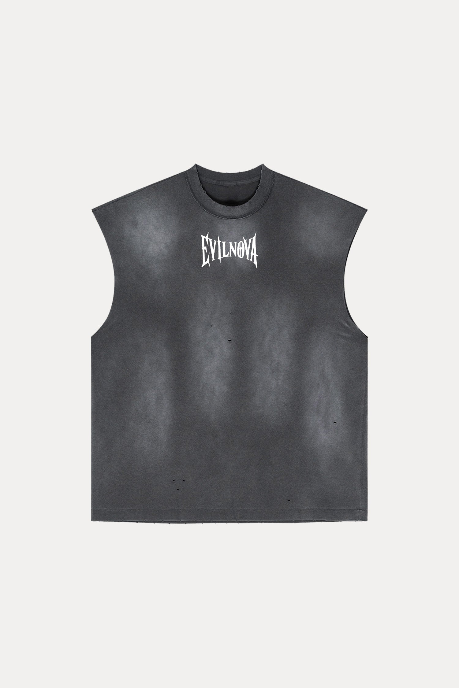 Evilnova Vintage Dark Gray Washed Distressed Tank Top & Sweatshorts Set-Evilnova