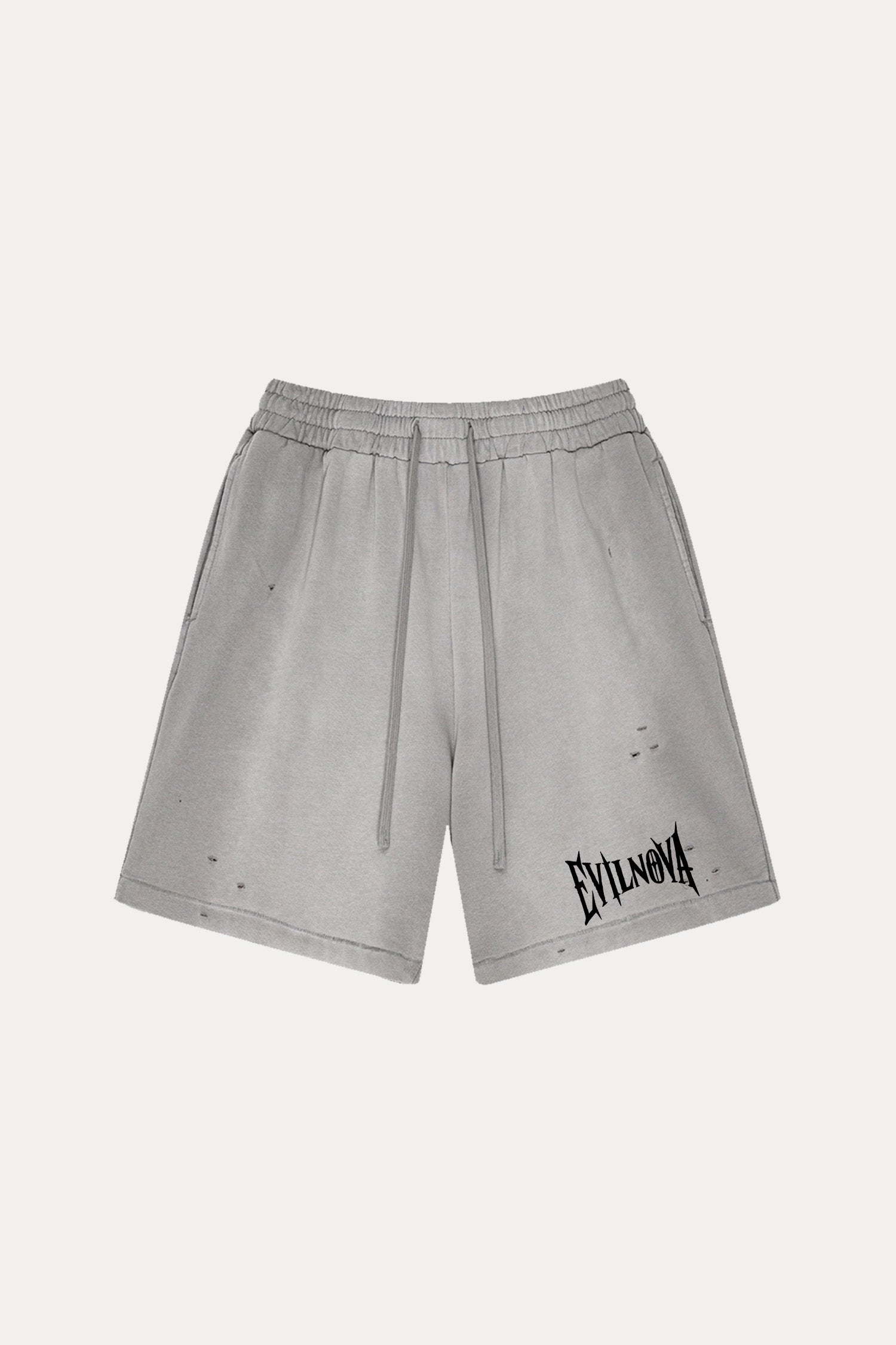 Evilnova Vintage Medium Gray Washed Distressed Tank Top & Sweatshorts Set-Evilnova