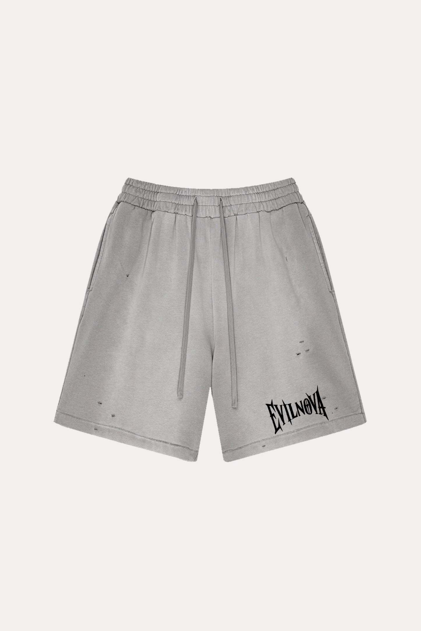 Evilnova Vintage Medium Gray Washed Distressed Tank Top & Sweatshorts Set-Evilnova